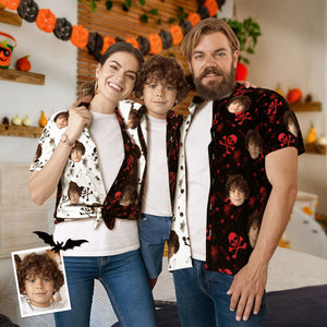 Custom Face Family Matching Hawaiian Outfit Two Tone Skeleton Print Shirt Parent-child Wears