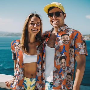 Custom Photo Hawaiian Shirt Beach Vacation Couple Wears Popular All Over Print Hawaiian Beach Shirt Holiday Gift Bird