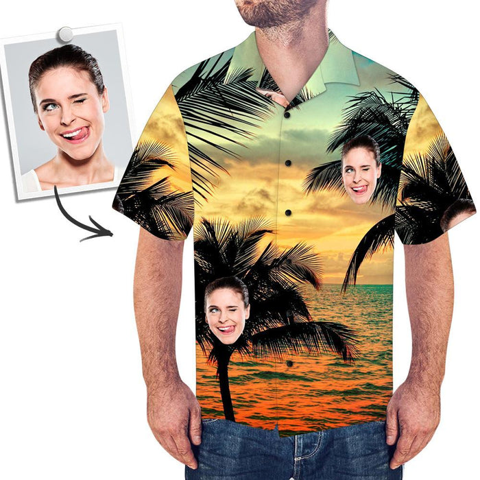 Custom Face Men's Tropical Style Hawaiian Shirt Sunset