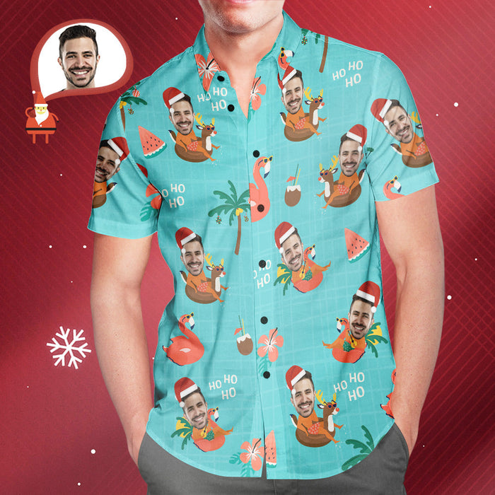 Custom Face Christmas Pool Party Hawaiian Shirt Men's Personalized Christmas Gift