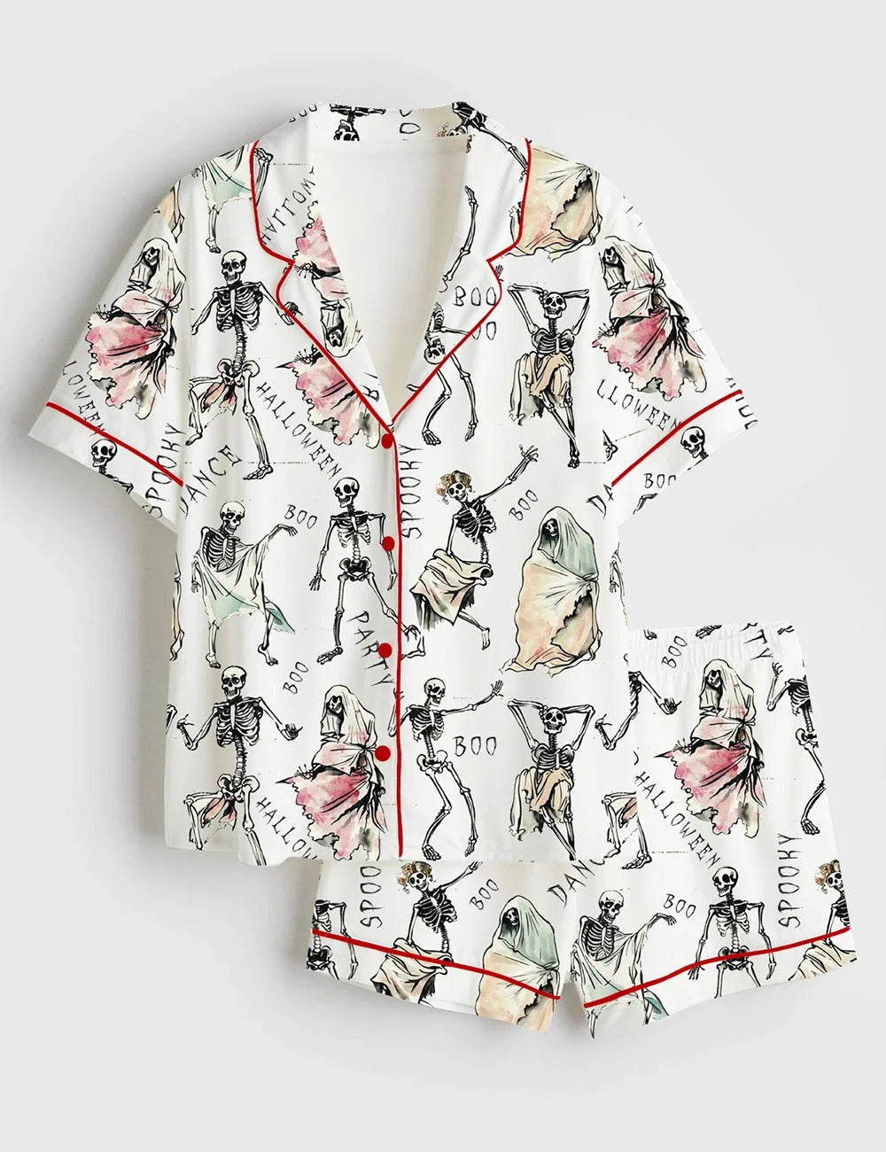 Women’s Halloween Dancing Skeleton Short Sleeve Satin Pajama Set
