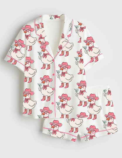 Women’s Just A Silly Goose Short Sleeve Satin Pajama Set