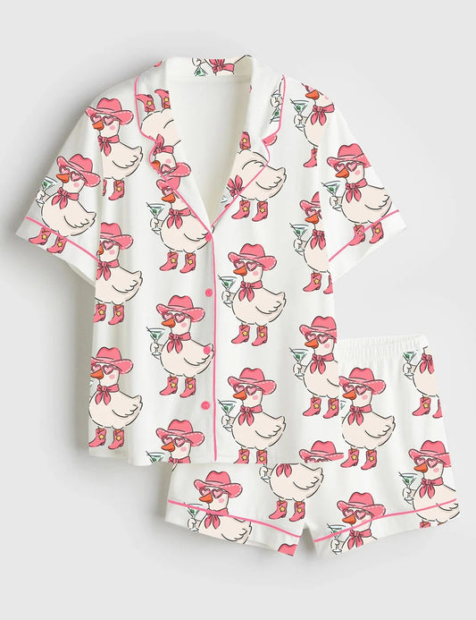 Women’s Just A Silly Goose Short Sleeve Satin Pajama Set