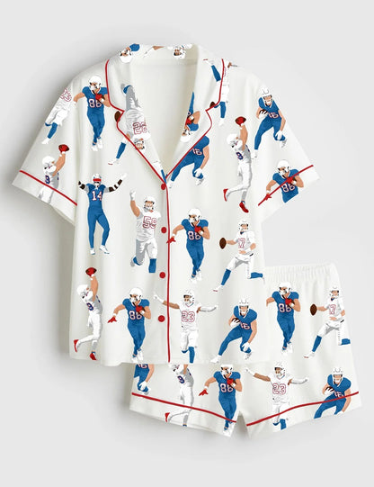 Men's America Football Jersey Short Sleeve Satin Pajama Set