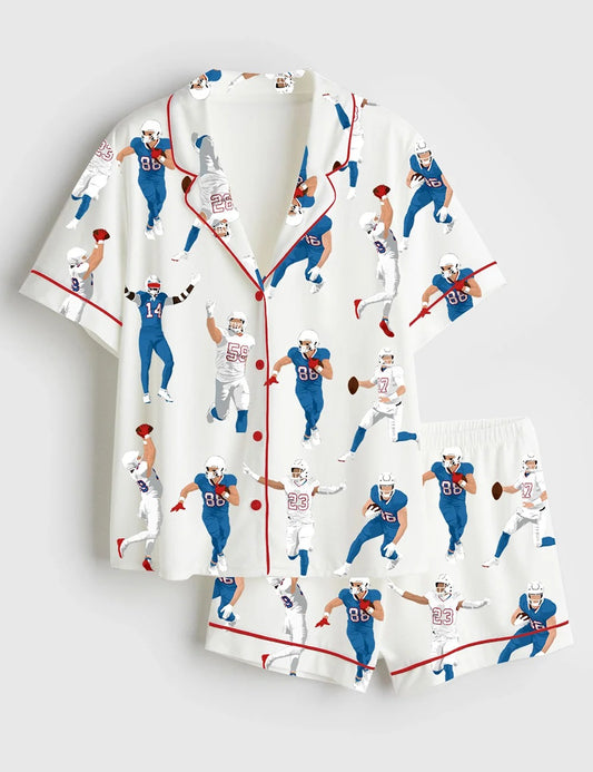 Men's America Football Jersey Short Sleeve Satin Pajama Set