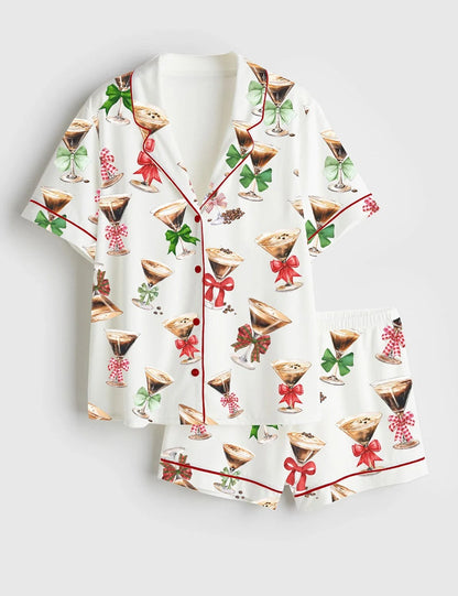 Women's Espresso Martinis Short Sleeve Satin Pajama Set