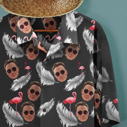 Léine Haváíais na bhFear Saincheaptha Flamingo Agus Duilleoga Pailme