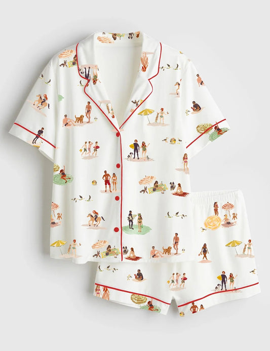Women’s Beach Life Short Sleeve Satin Pajama Set