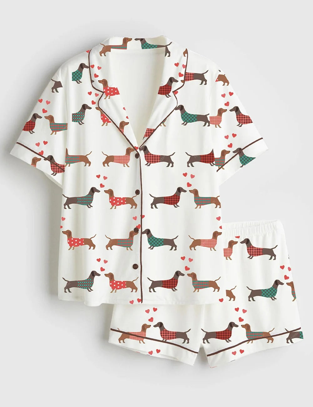 Women's Stylish Dachshund Dog Short Sleeve Satin Pajama Set