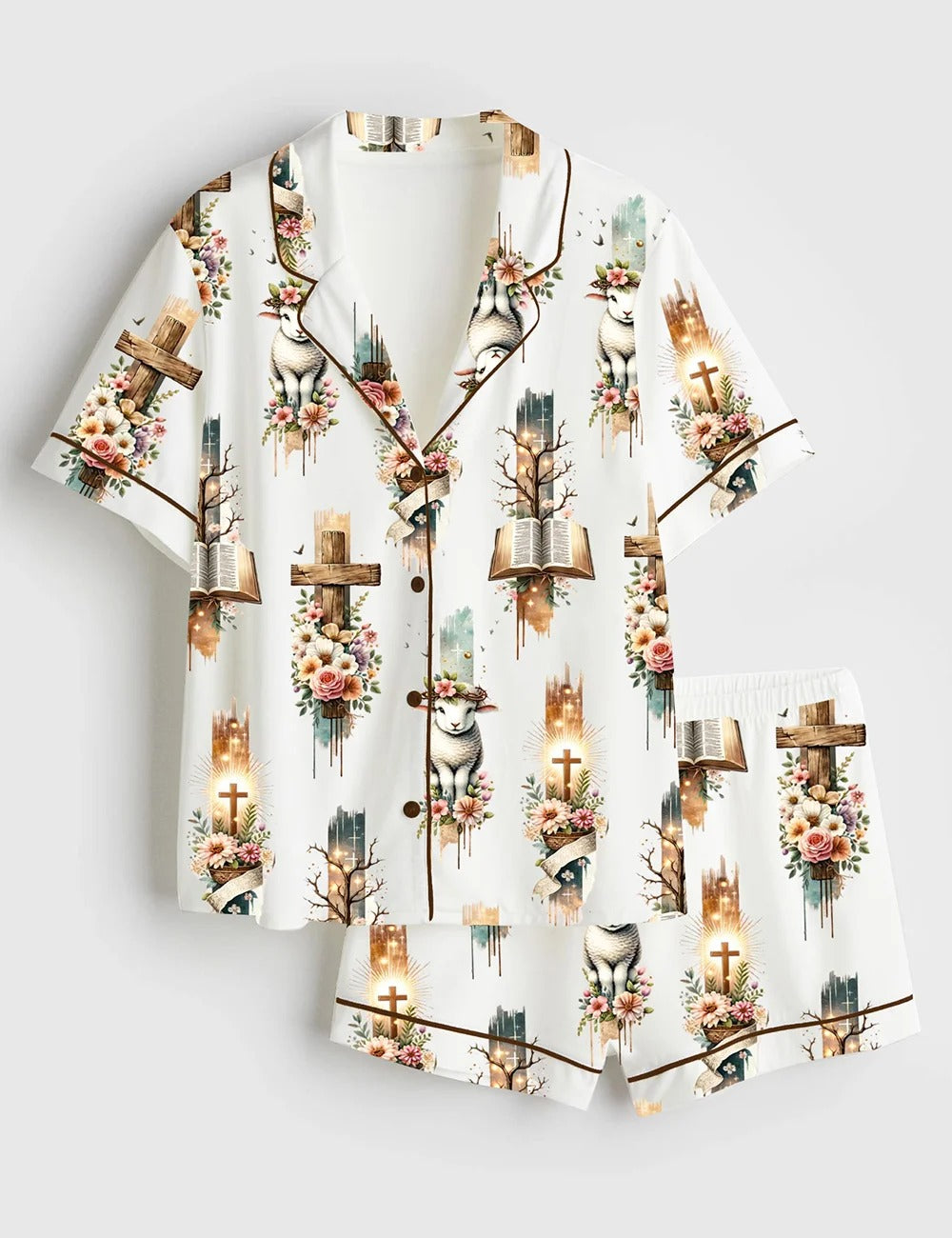 Women’s Easter Bible Verse Jesus Short Sleeve Satin Pajama Set