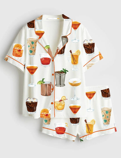 Women's Aperol Spritz Margarita Cocktail Short Sleeve Satin Pajama Set
