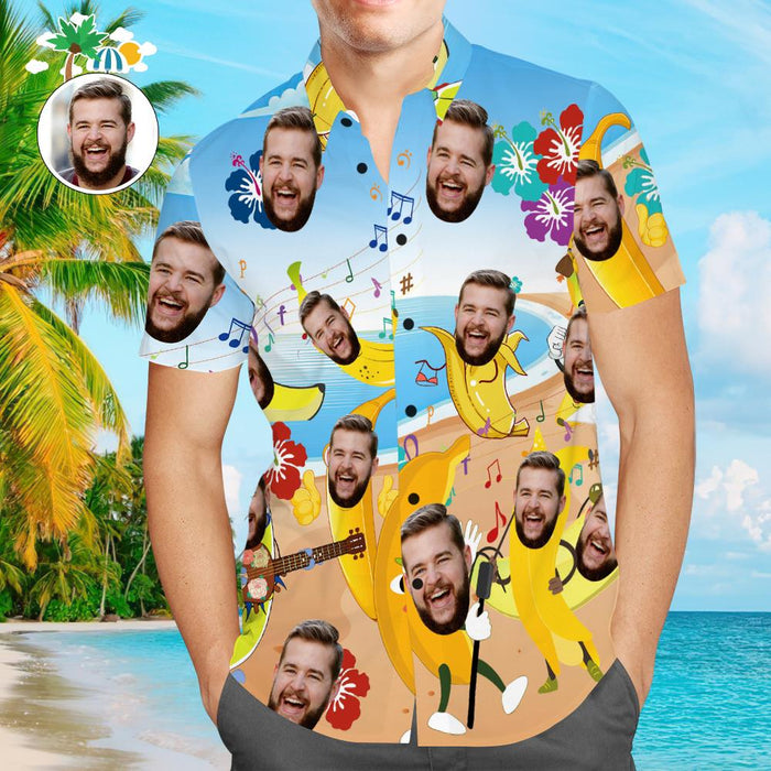 Custom Face Hawaiian Shirt All Over Print Men's Shirt Banana Party