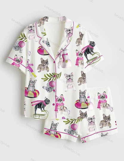 Christmas Skiing French Bulldog Pajama Set