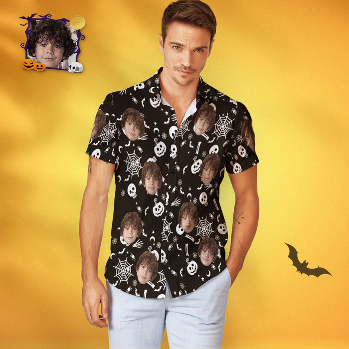 Men's Custom Face Funny Halloween Print Personalized Halloween Hawaiian Shirt