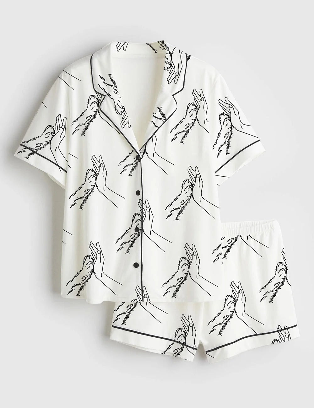 Women's Dog Hands Short Sleeve Satin Pajama Set