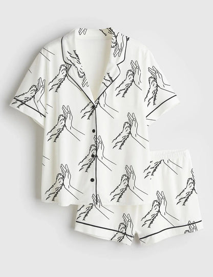 Women's Dog Hands Short Sleeve Satin Pajama Set