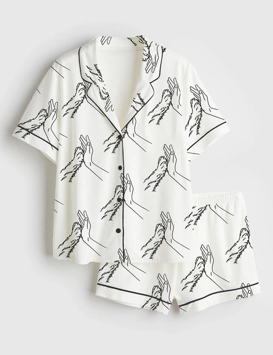 Women's Dog Hands Short Sleeve Satin Pajama Set