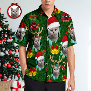 Custom Face Men's Hawaiian Shirt Santa Hat Antlers Christmas Shirt