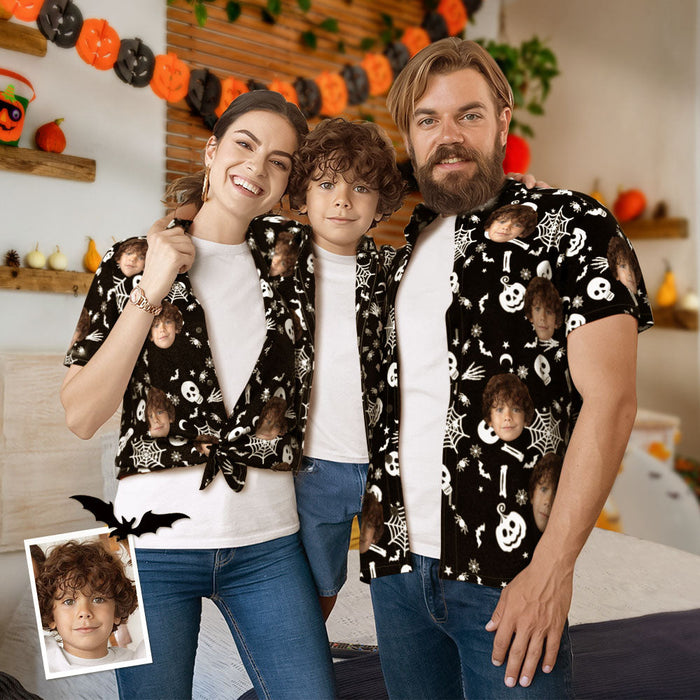 Custom Face Funny Halloween Print Family Matching Hawaiian Outfit