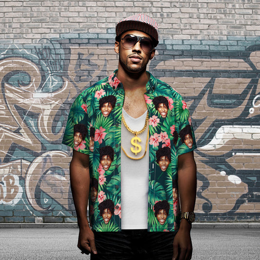 Léine Aghaidh Chustaim na bhFear Léine Haváís Bláthanna Dearg Stíl Hip Hop