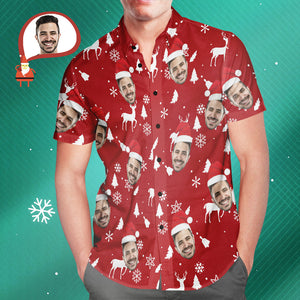 Custom Face Christmas Red Hawaiian Shirts Personalized Photo Shirts Gift For Men