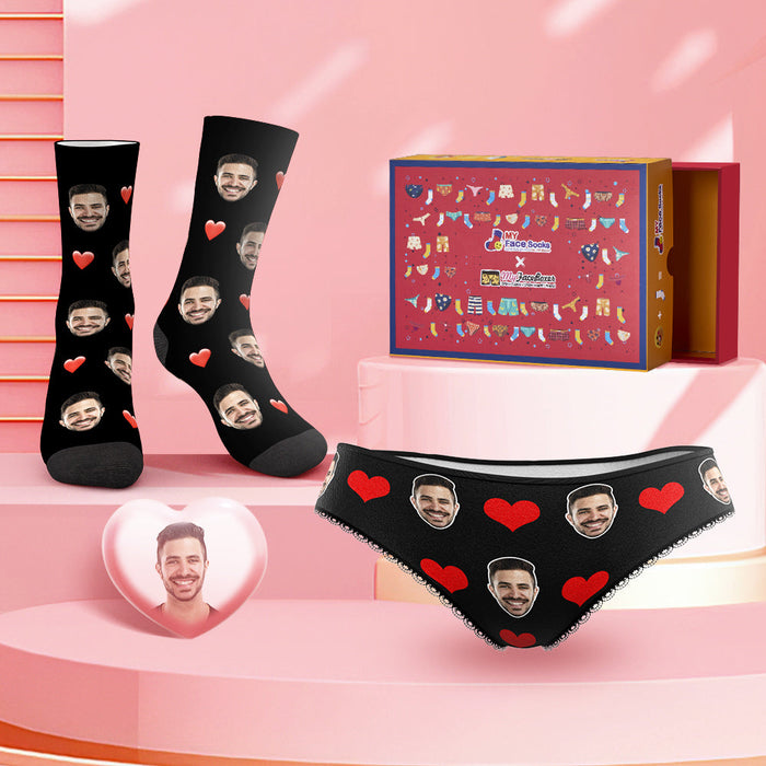 Custom Face Panties And Socks Set For Her Love Heart Co-Branding Set