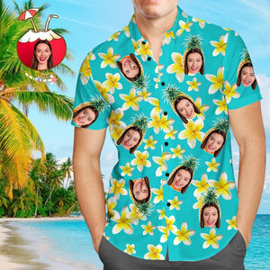 Custom Hawaiian Shirts Pineapple and Flower Personalized Aloha Beach Shirt For Men