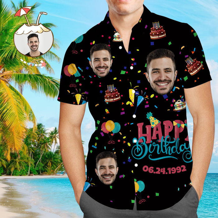 Custom Face Happy Birthday Hawaiian Shirt Men's All Over Print Unique Birthday Gift