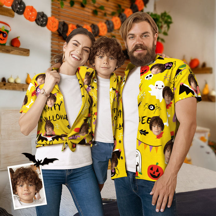 Custom Face Family Matching Aloha Set Happy Halloween Personalized Matching Hawaii Tees