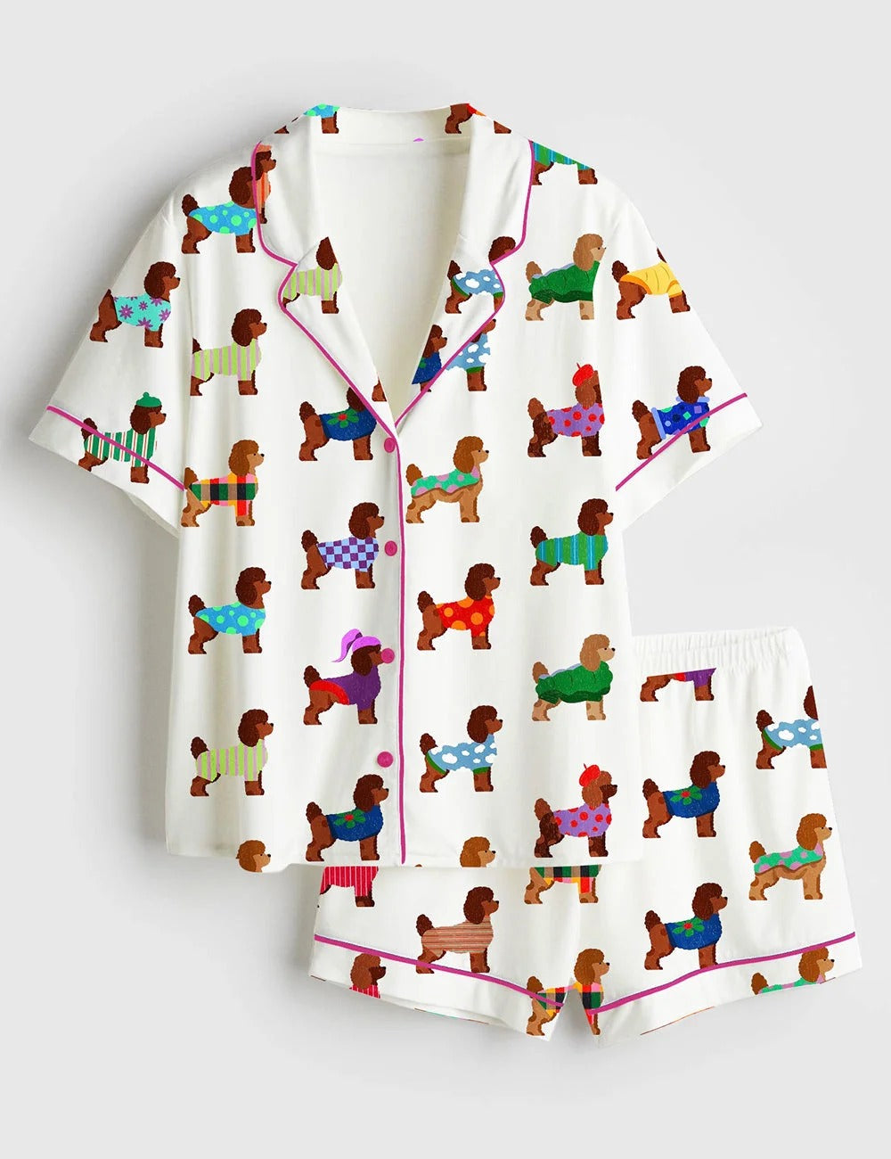 Women's Poodle Lover Short Sleeve Satin Pajama Set