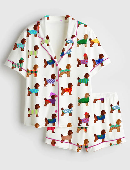 Women's Poodle Lover Short Sleeve Satin Pajama Set