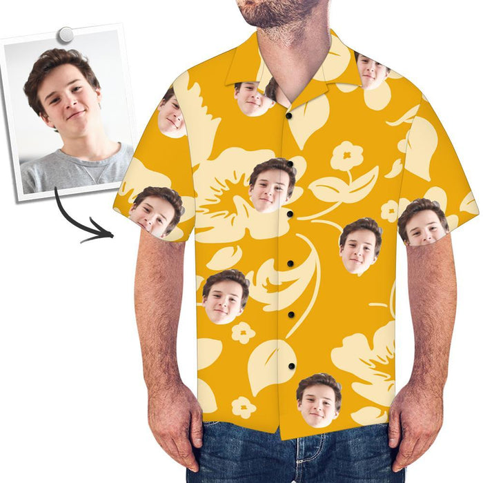 Custom Face All Over Print Hawaiian Shirt Yellow Flowers