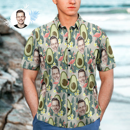 Bronntanais Grianghraf Léine Haváíais Saincheaptha d'Fhir Flamingo Avocado Shirt