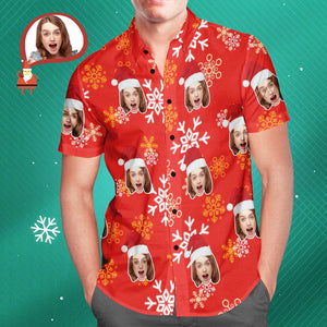 Custom Face Christmas Snowflake Men's Hawaiian Shirt Print Your Own Personalized Shirt for Him