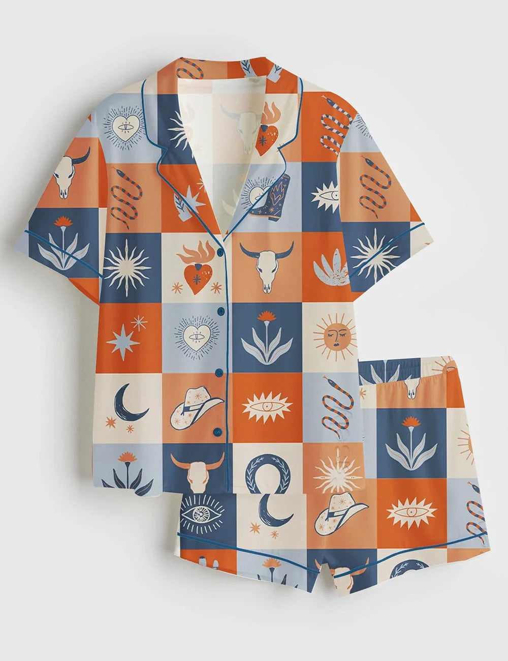 Women's Western Cowboy Long Sleeve Satin Pajama Set