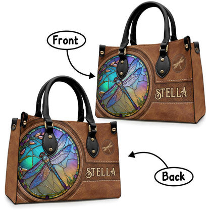 Stained Glass Dragonfly - Personalized Dragonfly Leather Handbag