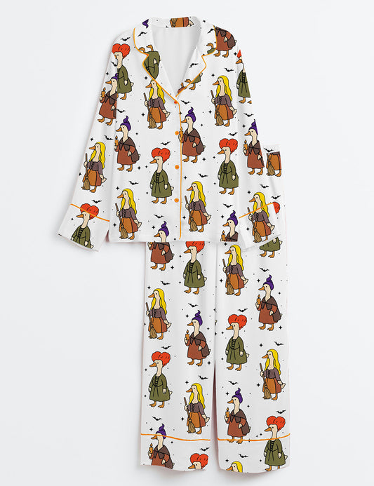 Women’s Silly Goose Halloween Long Sleeve Satin Pajama Set