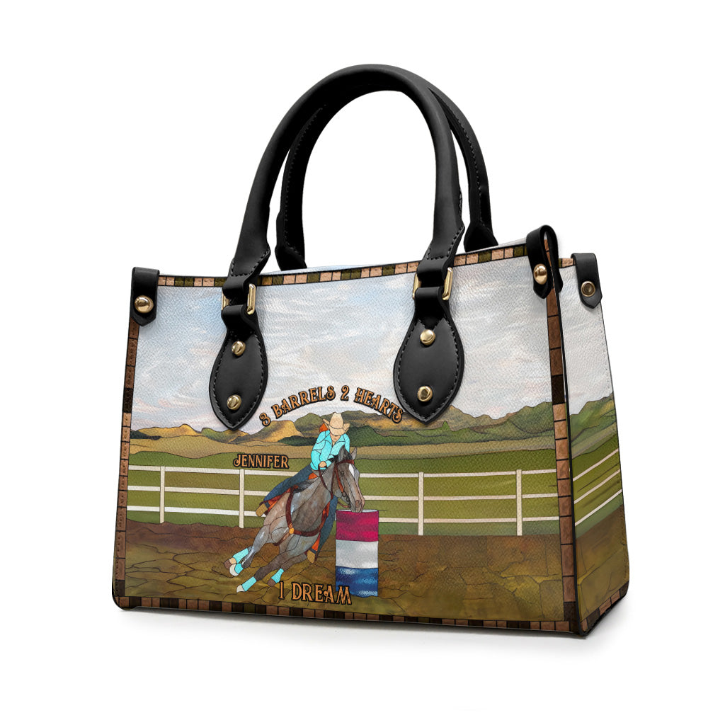 3 Barrels 2 Hearts 1 Dream - Personalized Horse Leather Handbag