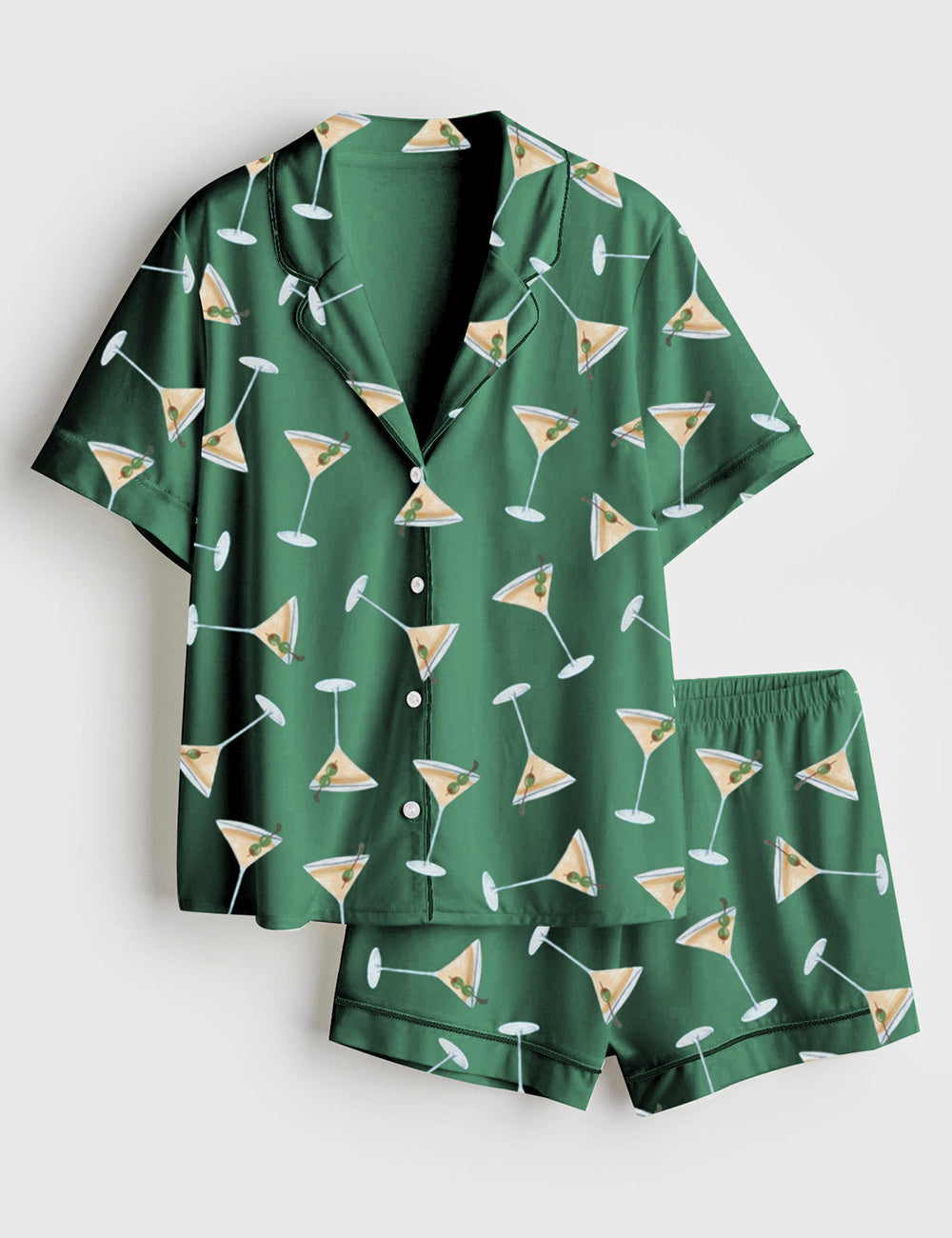 Women’s Martini Espresso Cocktail Short Sleeve Satin Pajama Set