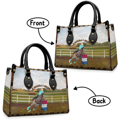 3 Barrels 2 Hearts 1 Dream - Personalized Horse Leather Handbag