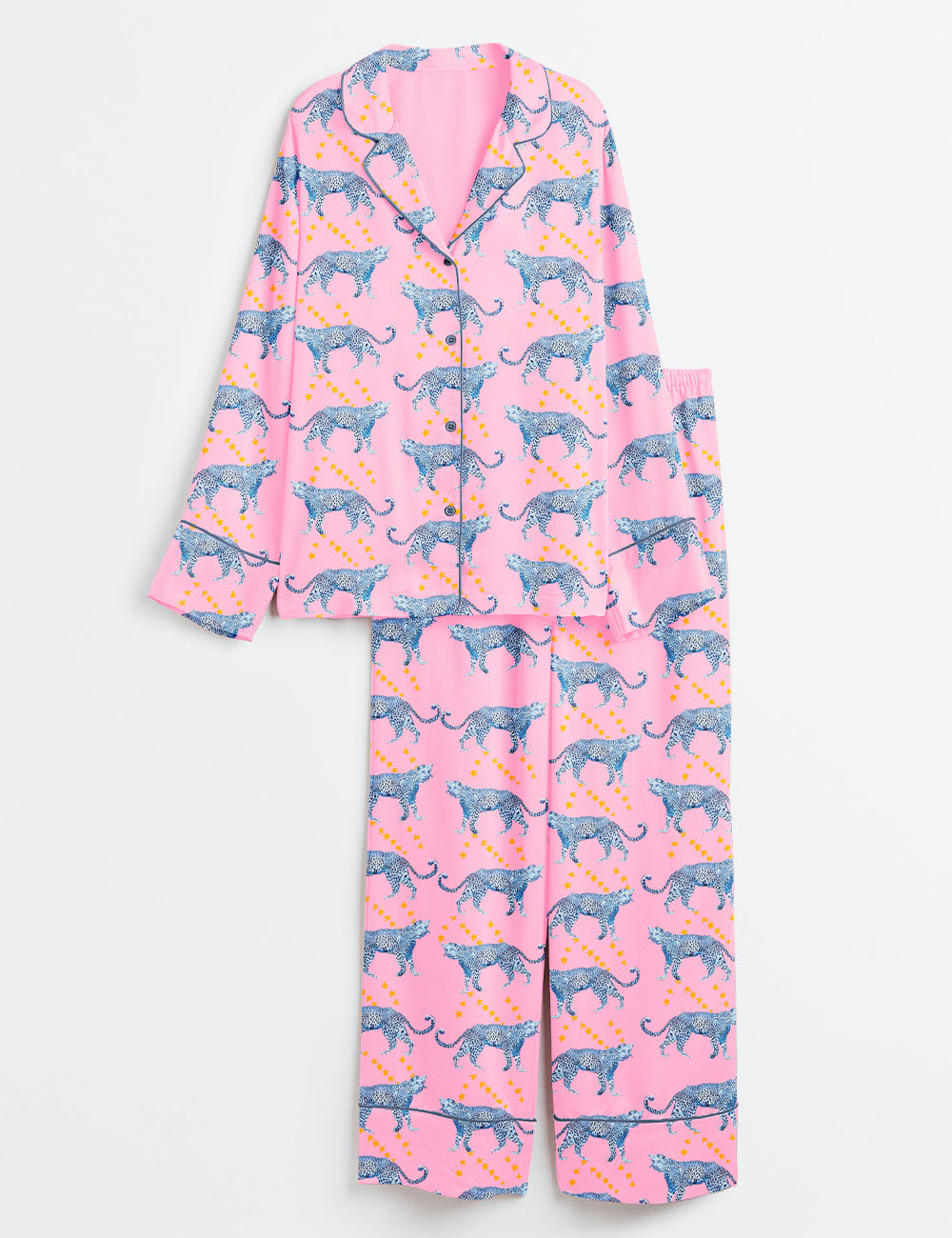 Women’s Pink Cosmic Cheetah Watercolor Cheetah Wildlife Print Long Sleeve Satin Pajama Set