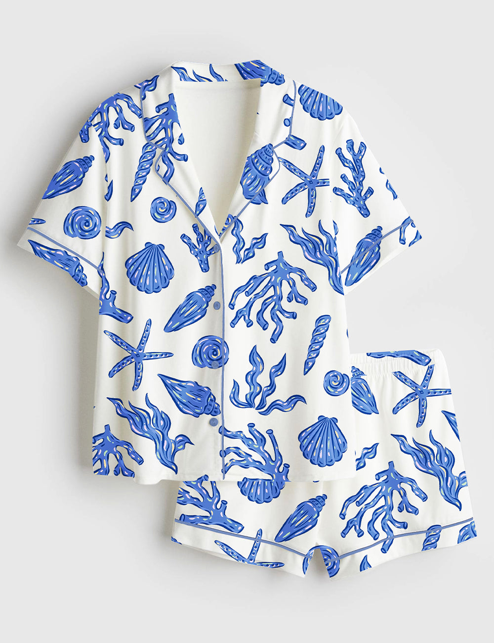 Women’s Summer Beach Coastal Life Short Sleeve Satin Pajama Set