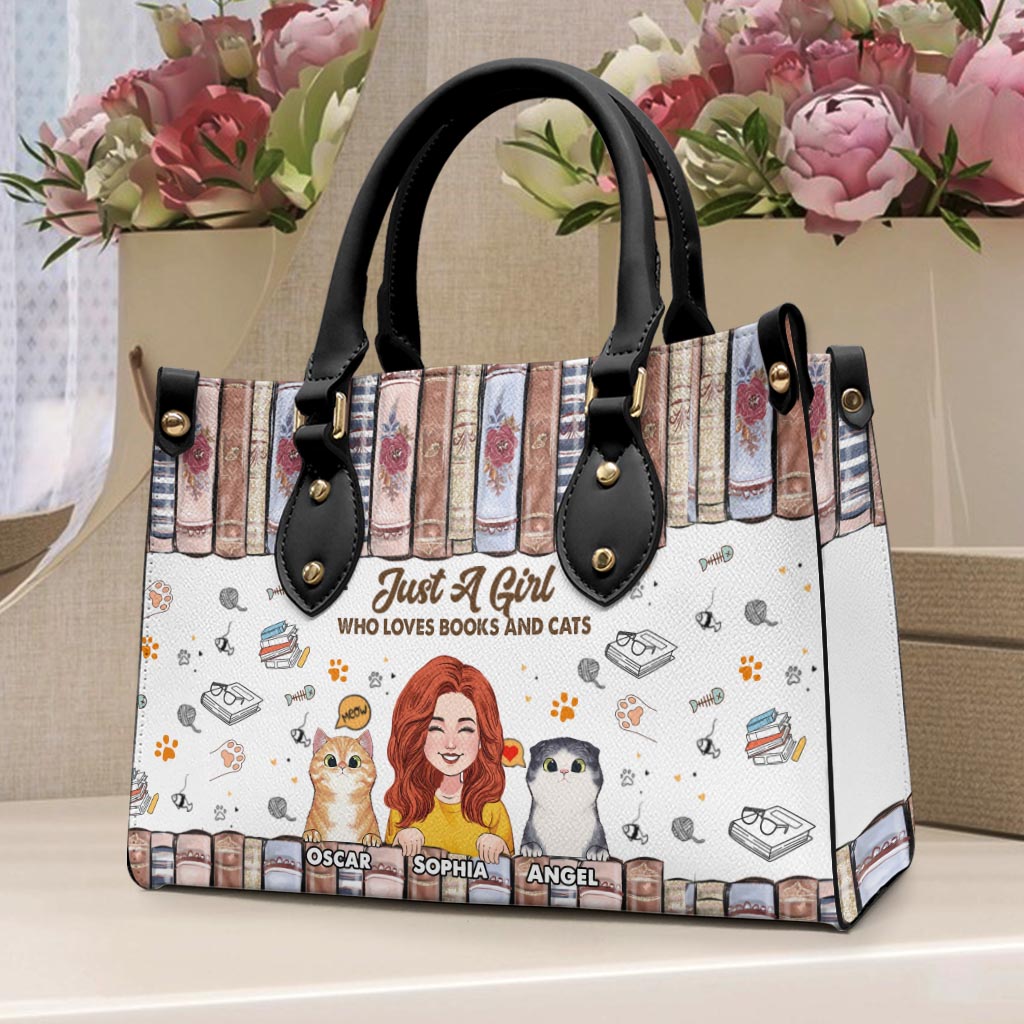 Love Books And Cats - Personalized Book Leather Handbag