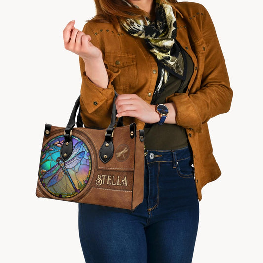 Stained Glass Dragonfly - Personalized Dragonfly Leather Handbag