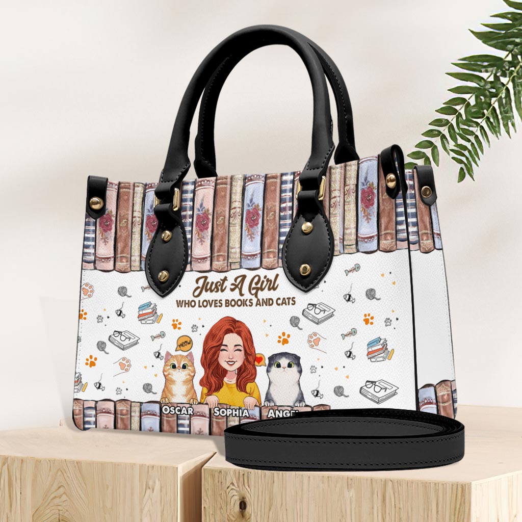 Love Books And Cats - Personalized Book Leather Handbag