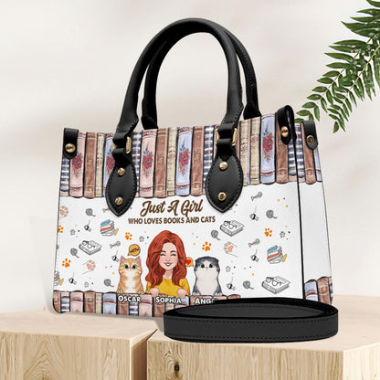 Love Books And Cats - Personalized Book Leather Handbag