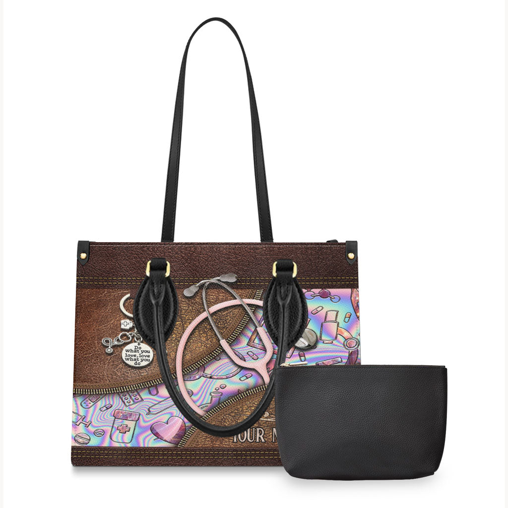 Pink Stethoscope - Personalized Nurse Leather Handbag