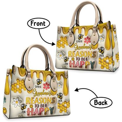 Grandma’s Reasons To Bee Happy - Gift for grandma - Personalized Leather Handbag
