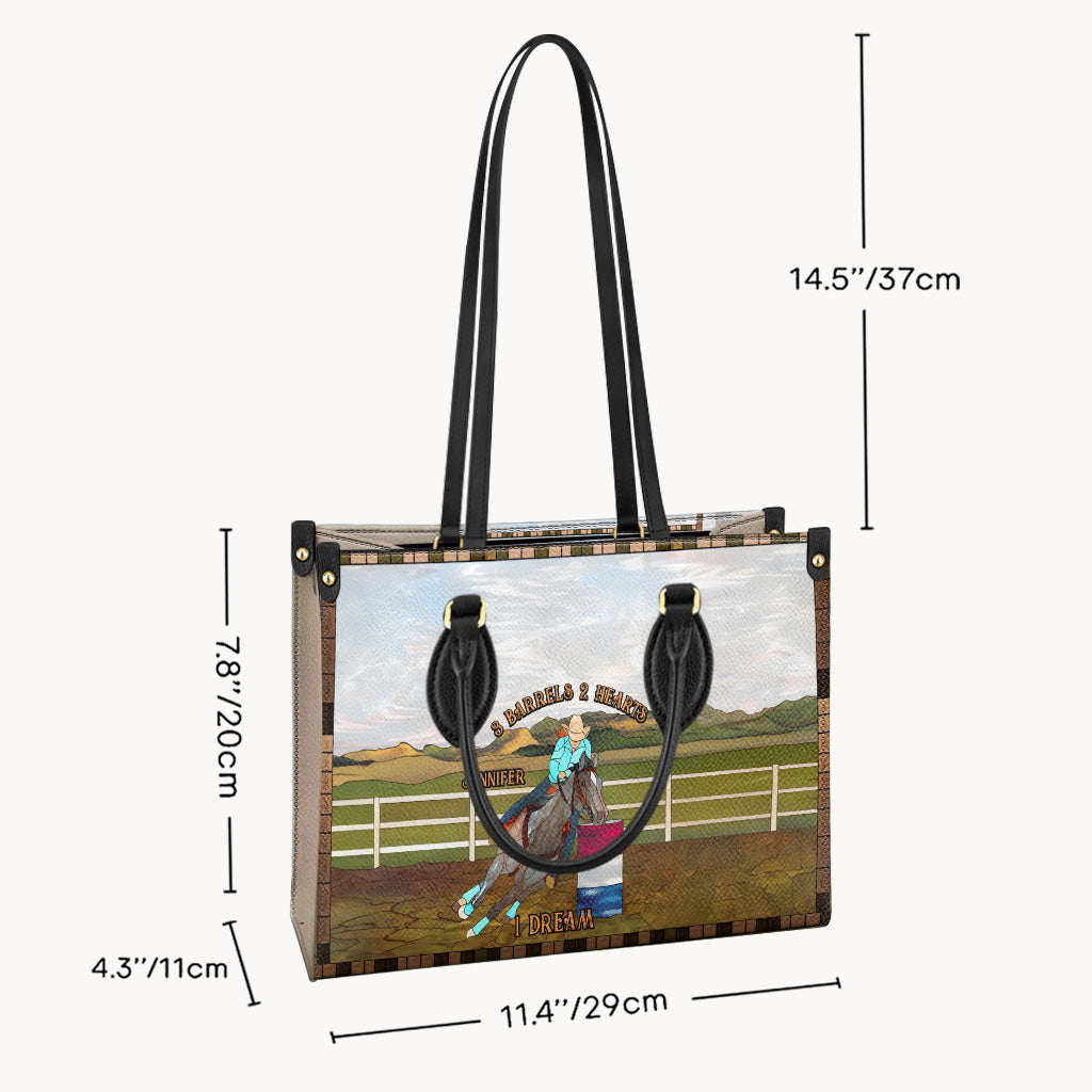 3 Barrels 2 Hearts 1 Dream - Personalized Horse Leather Handbag