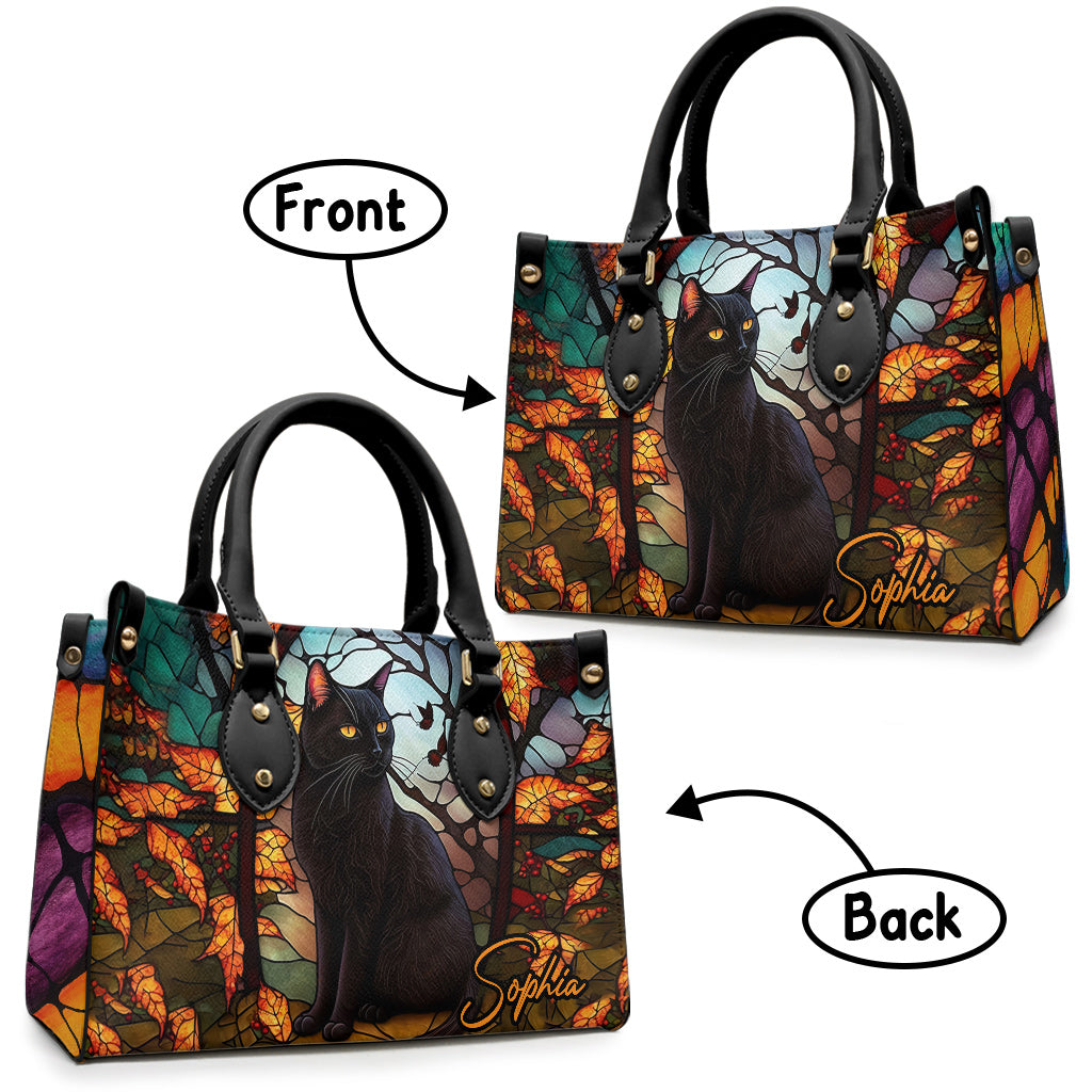 Black Cat - Personalized Black Cat Leather Handbag